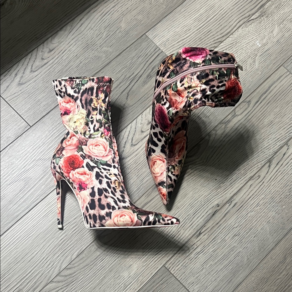 Floral Leopard Print Stiletto Boots size 8 worn once